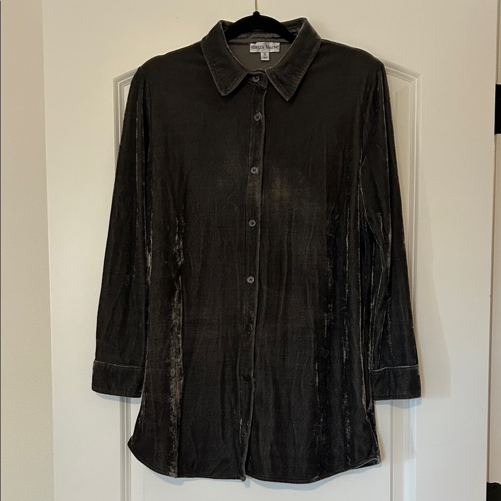 Charcoal Grey Velvet Button-Down Shirt